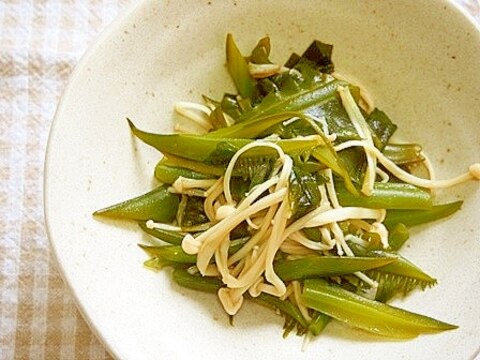 茎わかめ・えのき・生姜の麺つゆ炒めです♪